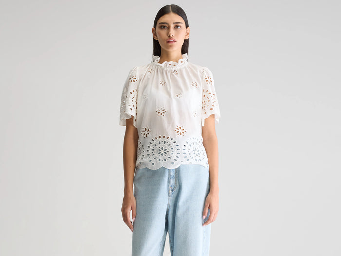 Bellerose Blouse Blanche À Manches Courtes Pour Femmes