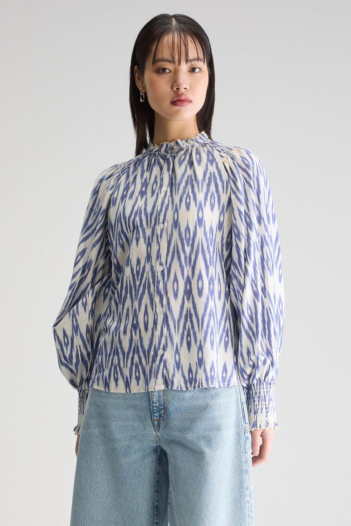 Bellerose Blouse Bleue Et Blanche à Motifs Pour Femmes