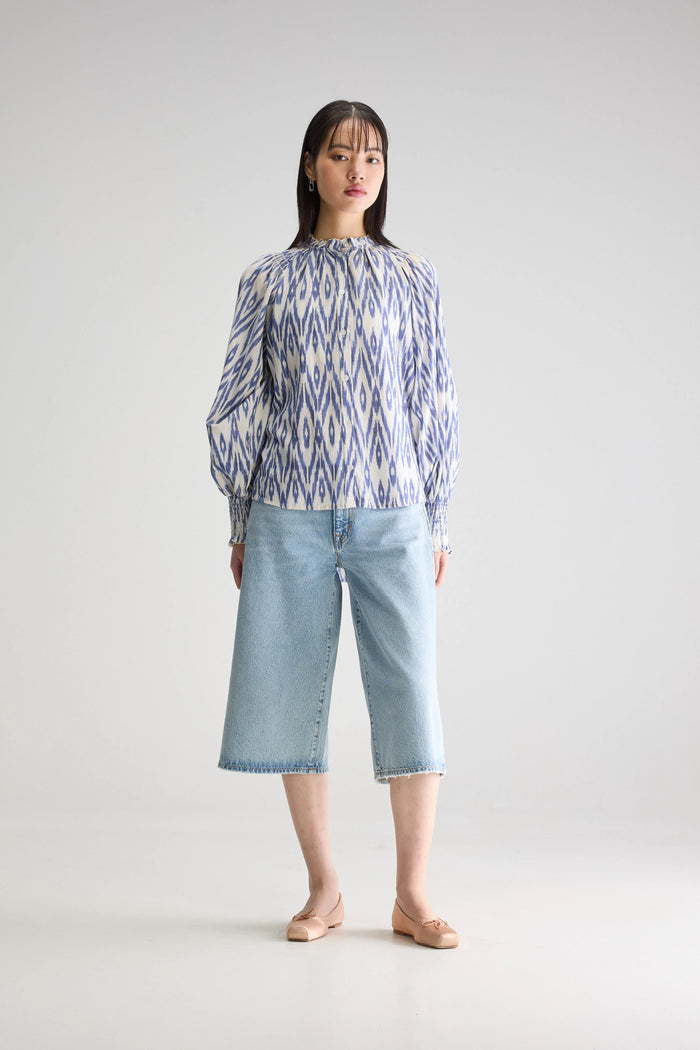 Bellerose Blouse Bleue Et Blanche à Motifs Pour Femmes