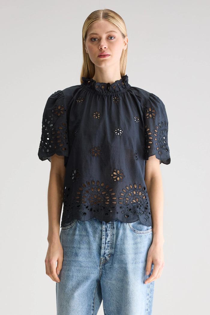 Bellerose Blouse Noire À Manches Courtes Pour Femmes