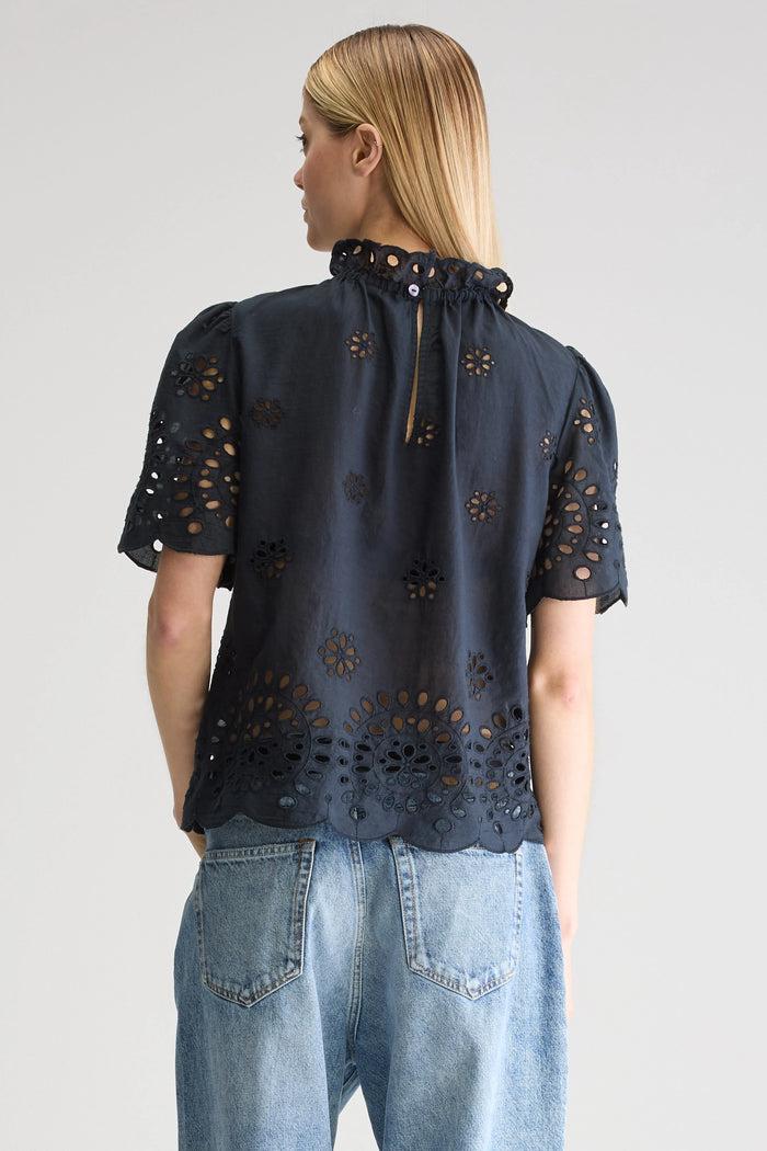 Bellerose Blouse Noire À Manches Courtes Pour Femmes