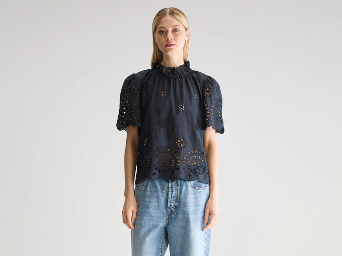 Bellerose Blouse Noire À Manches Courtes Pour Femmes