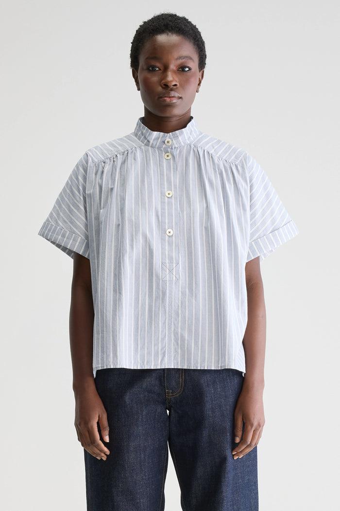 Bellerose Blouse Rayée Grise à Manches Courtes Pour Femmes