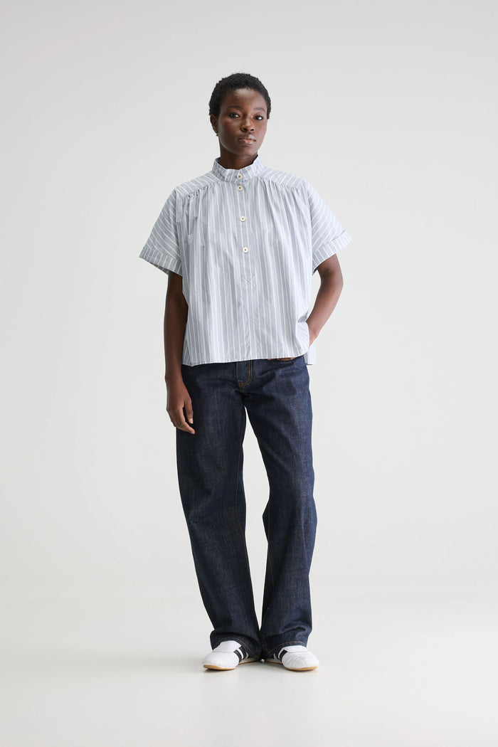 Bellerose Blouse Rayée Grise à Manches Courtes Pour Femmes