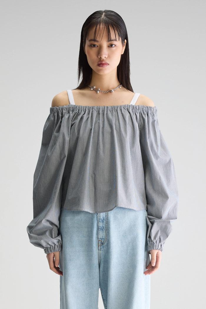 Bellerose Blouse Romantique Rayée Noire Pour Femmes