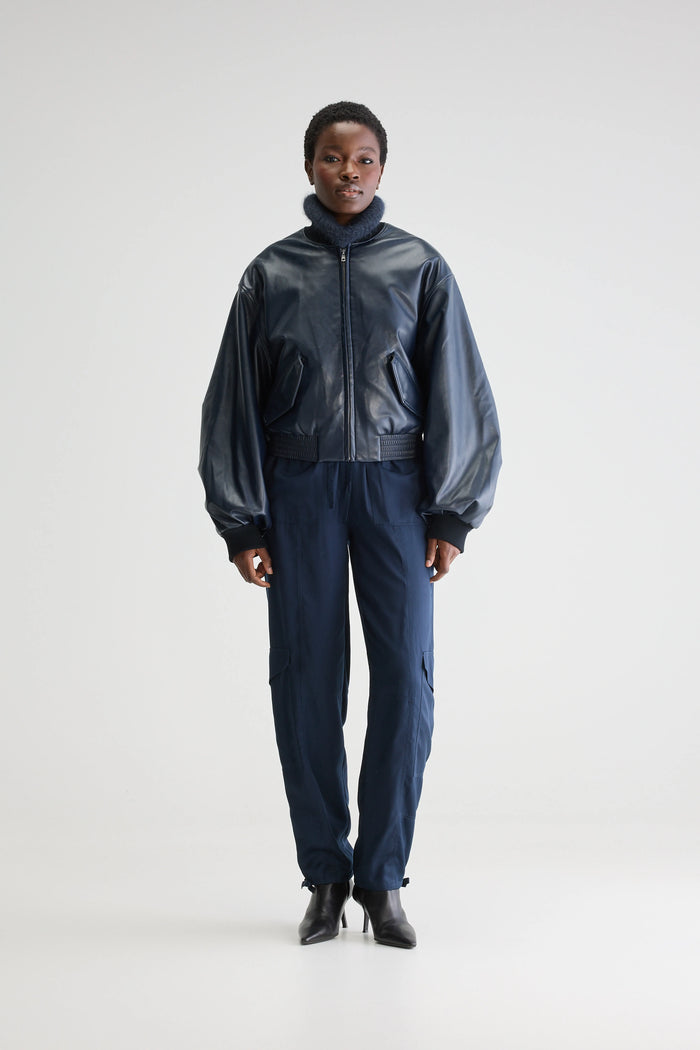 Bellerose Bomber Bleu Marine En Simili Cuir Pour Femmes