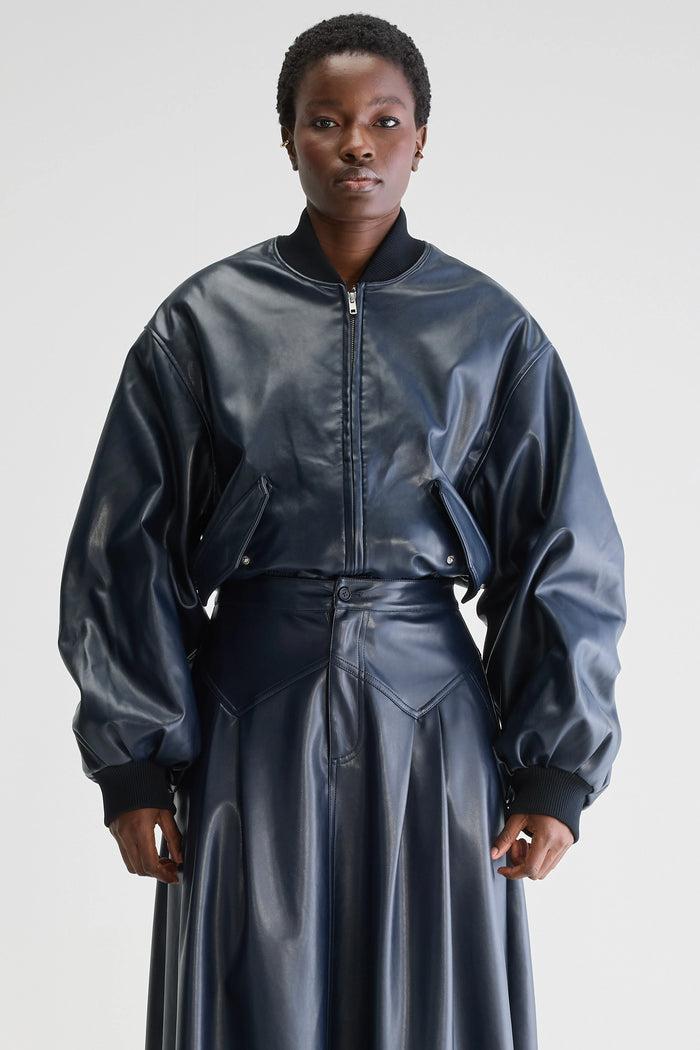Bellerose Bomber Bleu Marine En Simili Cuir Pour Femmes