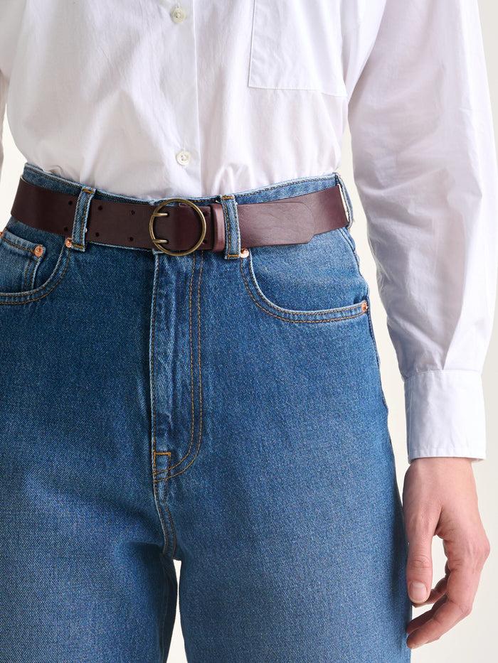 Bellerose Ceinture Classique En Cuir Lisse Bordeaux Pour Femmes