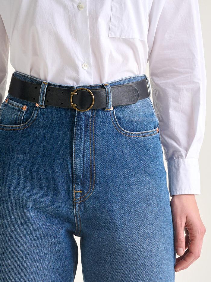 Bellerose Ceinture Classique En Cuir Lisse Noir Pour Femmes