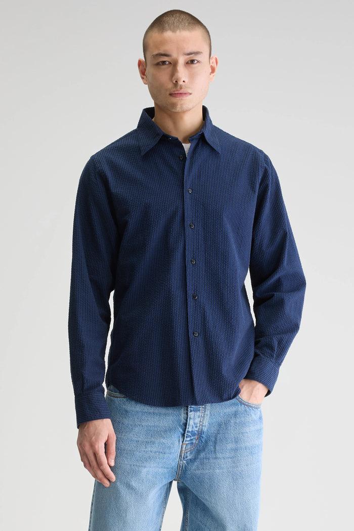 Bellerose Chemise Bleue Rayée à Manches Longues Pour Homme