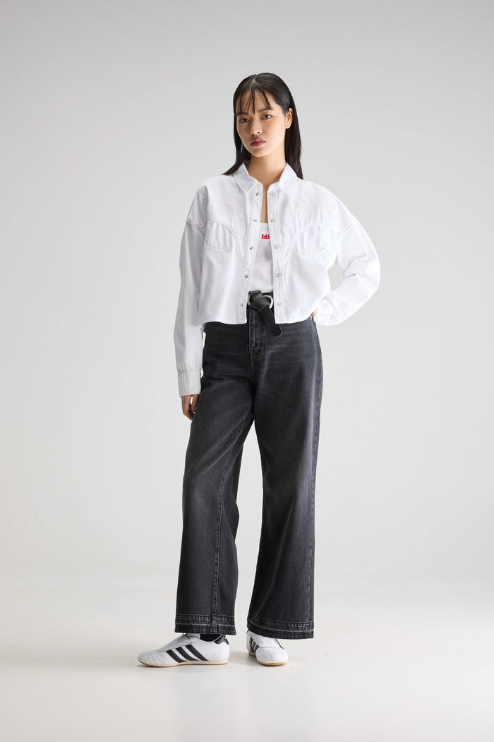 Bellerose Chemise Cropped En Denim Noir Pour Femmes