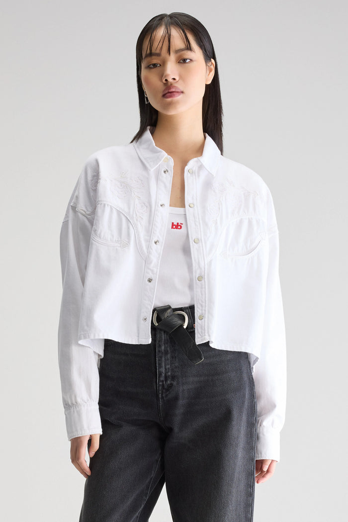 Bellerose Chemise Cropped En Denim Noir Pour Femmes