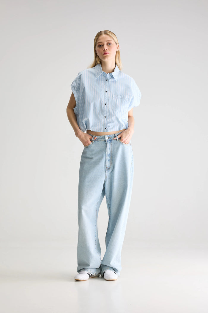 Bellerose Chemise Croppée Rayée Oversize Pour Femmes