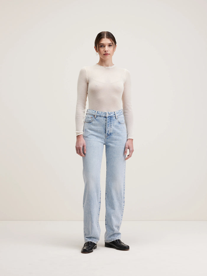 Bellerose Jean Droit En Denim Bleu Clair Délavé Pour Femmes