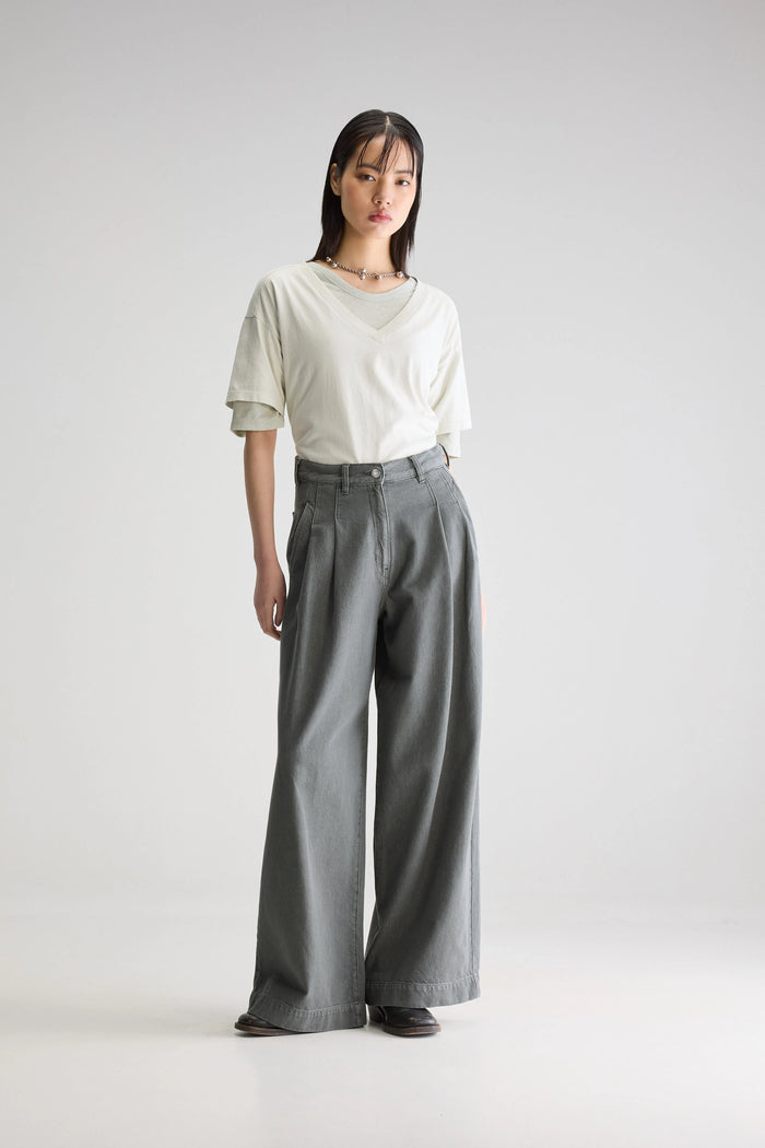 Bellerose Jean Taille Haute Plissé Olive Pour Femmes