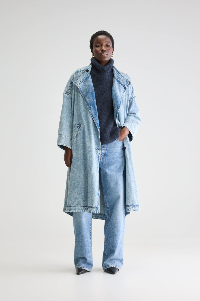 Bellerose Long Trench Bleu Denim Oversize Pour Femmes