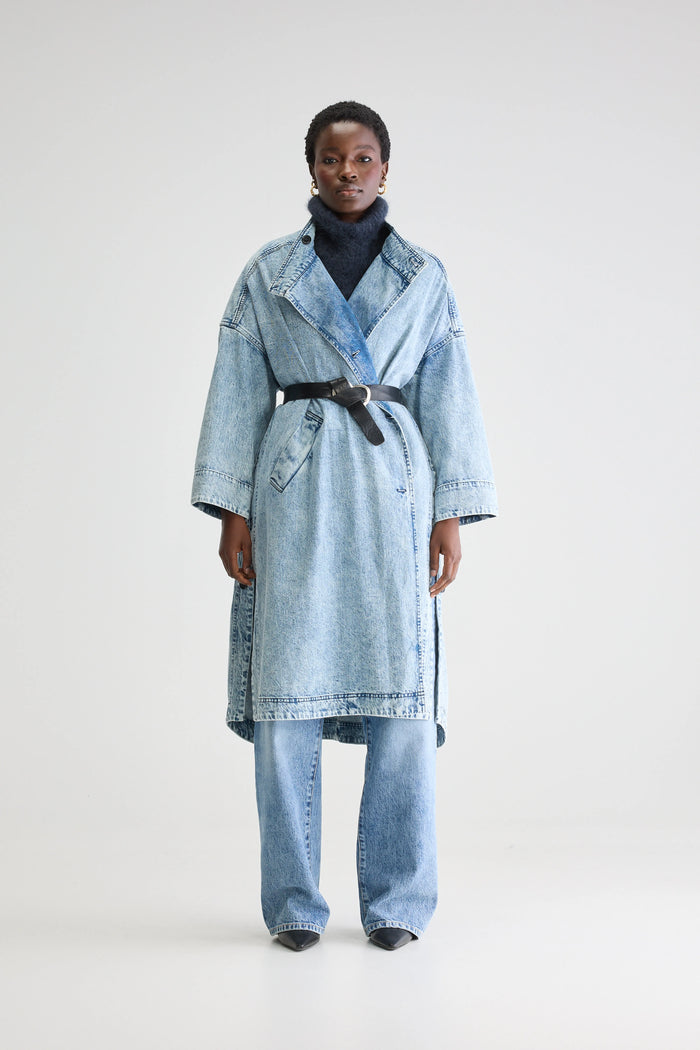 Bellerose Long Trench Bleu Denim Oversize Pour Femmes
