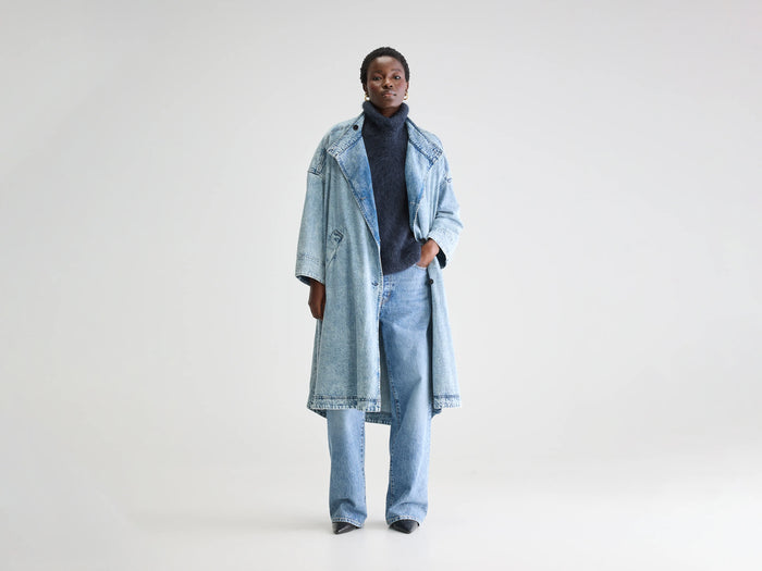 Bellerose Long trench bleu denim oversize pour femmes