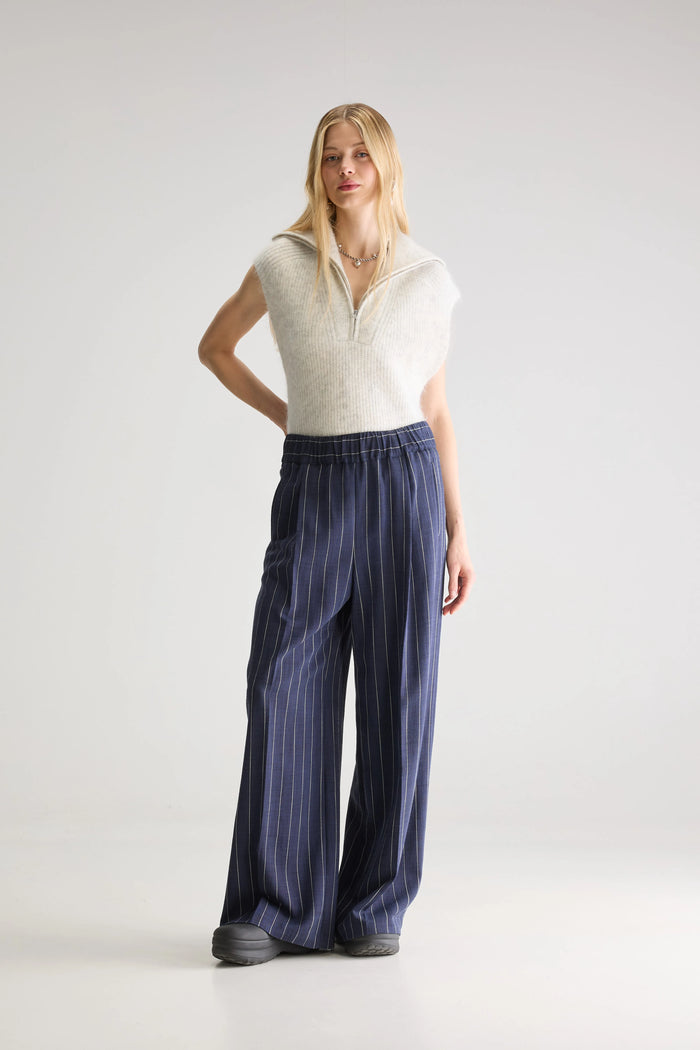 Bellerose Pantalon Large à Rayures Bleu Marine Pour Femmes