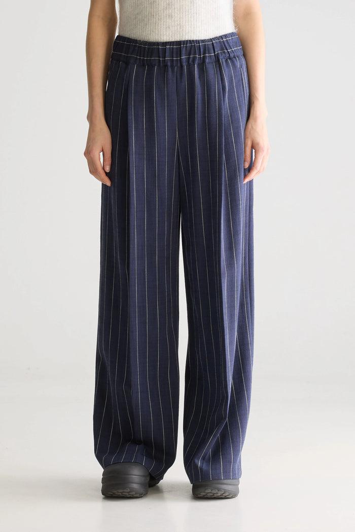 Bellerose Pantalon Large à Rayures Bleu Marine Pour Femmes