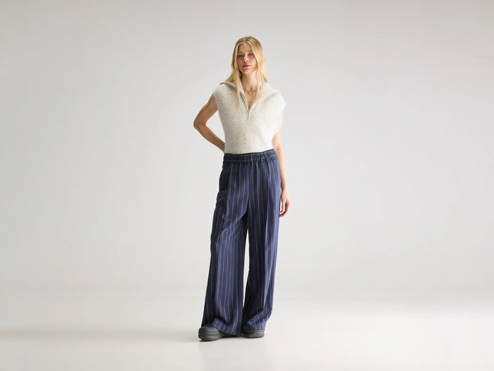 Bellerose Pantalon large à rayures bleu marine pour femmes