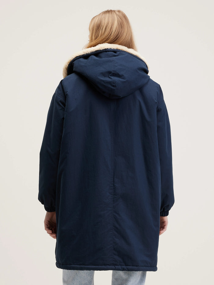 Bellerose Parka Bleue Foncée Avec Doublure En Fausse Fourrure Pour Femmes