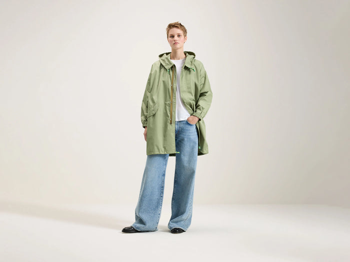 Bellerose Parka verte claire avec doublure en fausse fourrure pour femmes