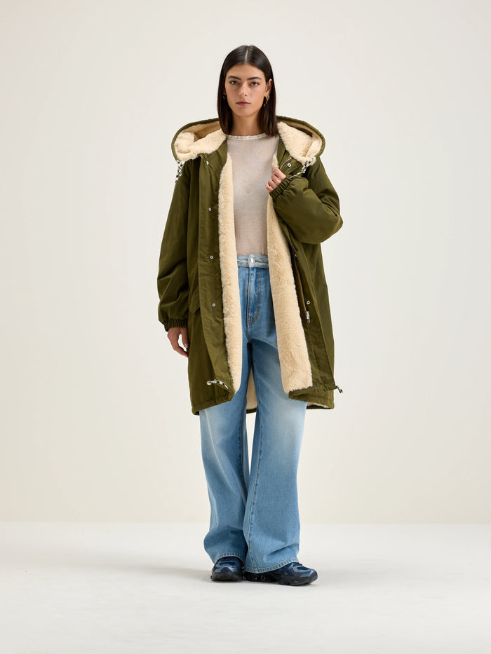 Bellerose Parka Verte Olive Avec Doublure En Fausse Fourrure Pour Femmes