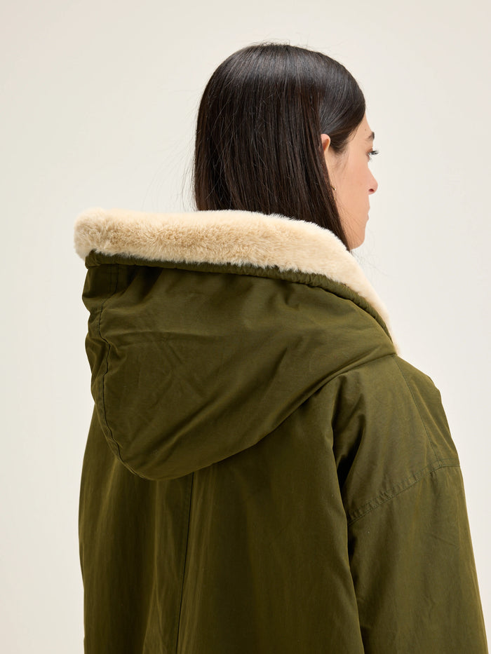 Bellerose Parka Verte Olive Avec Doublure En Fausse Fourrure Pour Femmes