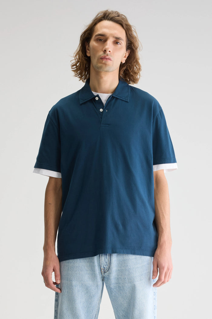 Bellerose Polo Bleu Boutonné à Manches Longues Pour Homme