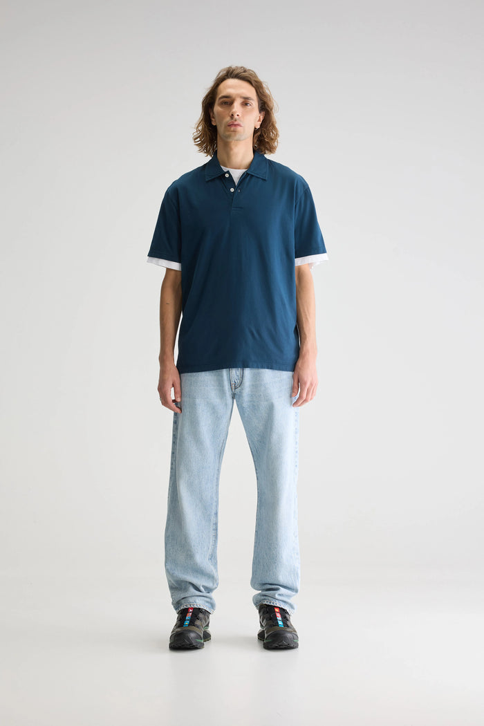 Bellerose Polo Bleu Boutonné à Manches Longues Pour Homme
