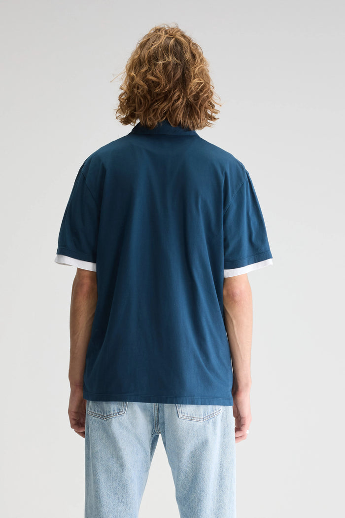 Bellerose Polo Bleu Boutonné à Manches Longues Pour Homme