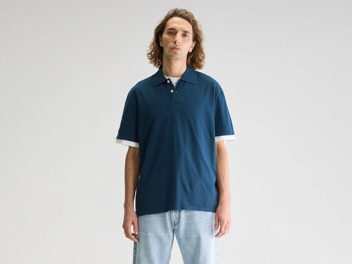 Bellerose Polo bleu boutonné à manches longues pour homme