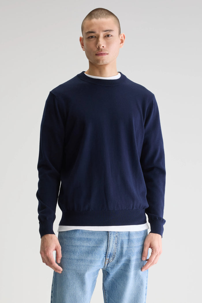 Bellerose Pull Col Rond Bleu Marine En Mérinos Pour Homme