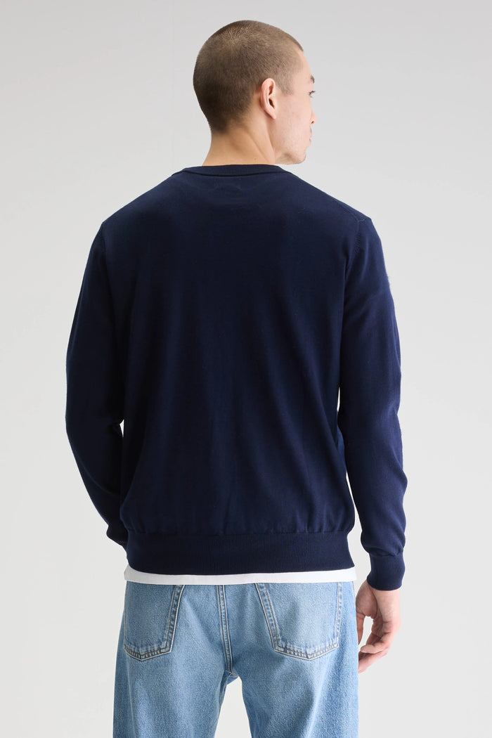 Bellerose Pull Col Rond Bleu Marine En Mérinos Pour Homme