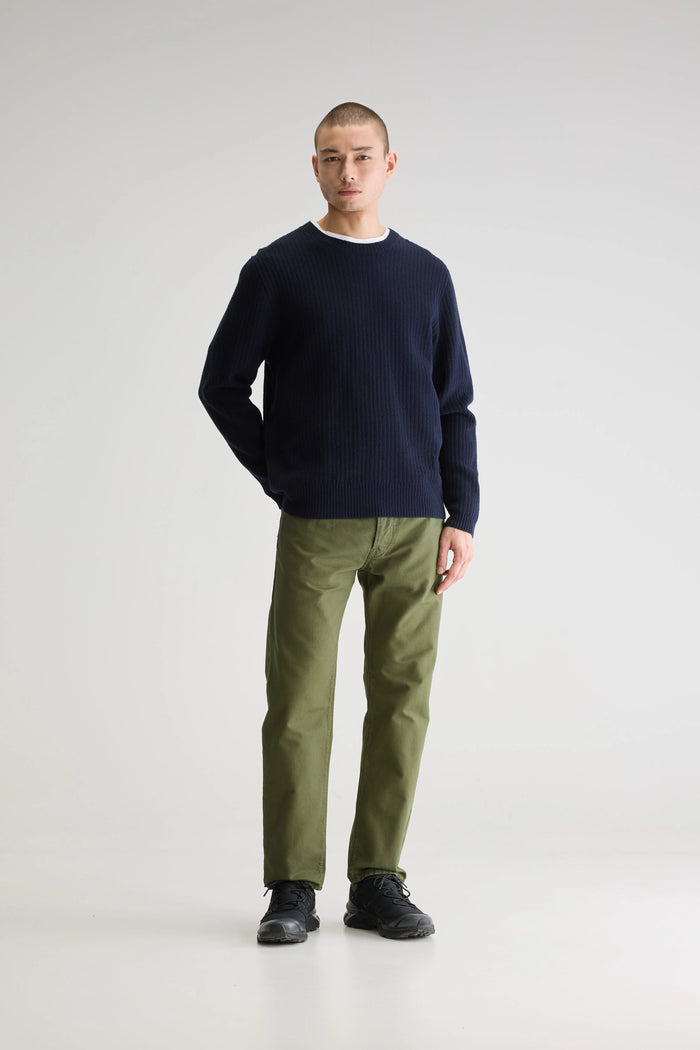 Bellerose Pull Col Rond Bleu Marine En Mérinos Pour Homme
