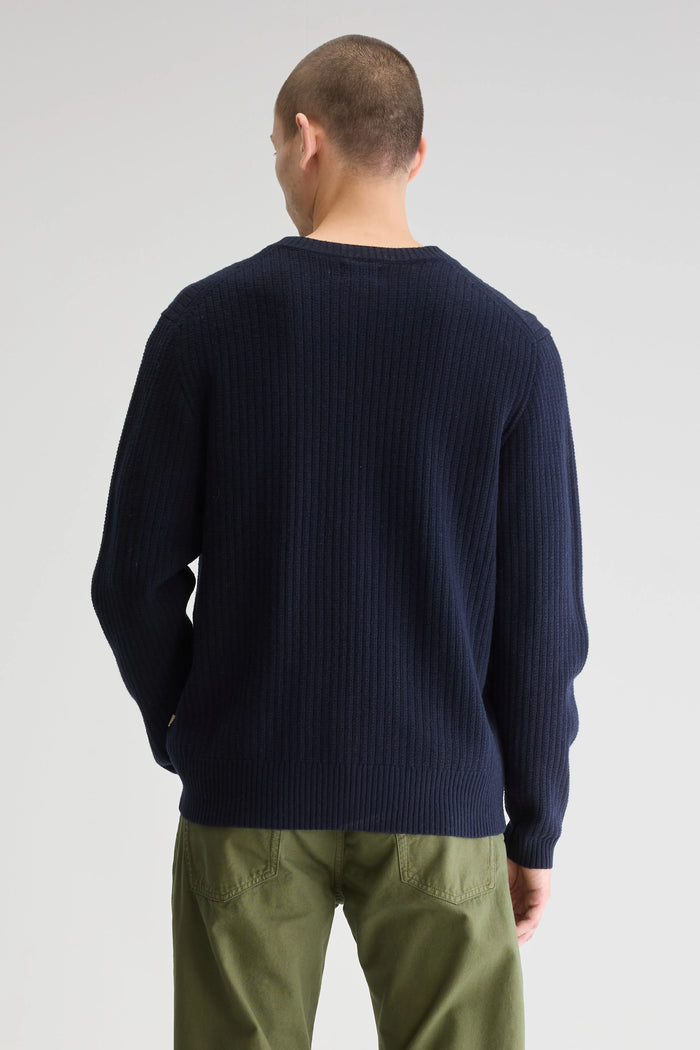 Bellerose Pull Col Rond Bleu Marine En Mérinos Pour Homme
