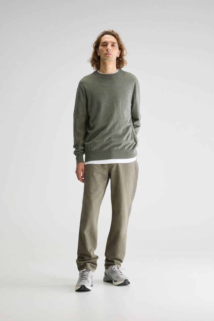 Bellerose Pull Col Rond Bleu-vert En Mérinos Pour Homme