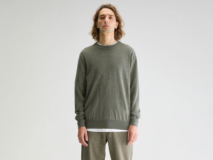 Bellerose Pull col rond bleu-vert en mérinos pour homme