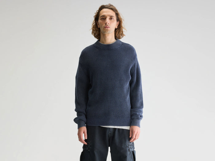 Bellerose Pull col rond en maille bleu foncé pour homme