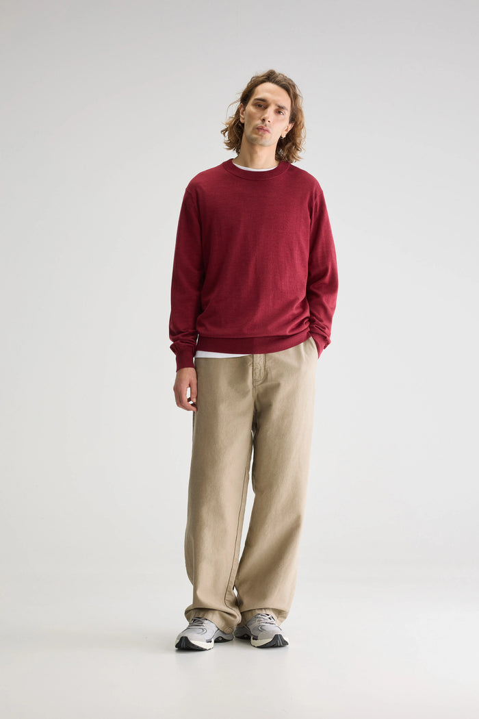 Bellerose Pull Col Rond Rouge En Mérinos Pour Homme
