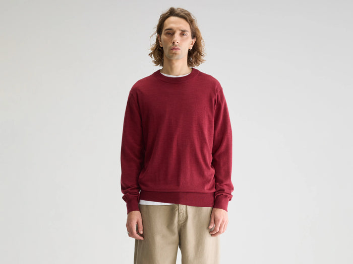 Bellerose Pull col rond rouge en mérinos pour homme