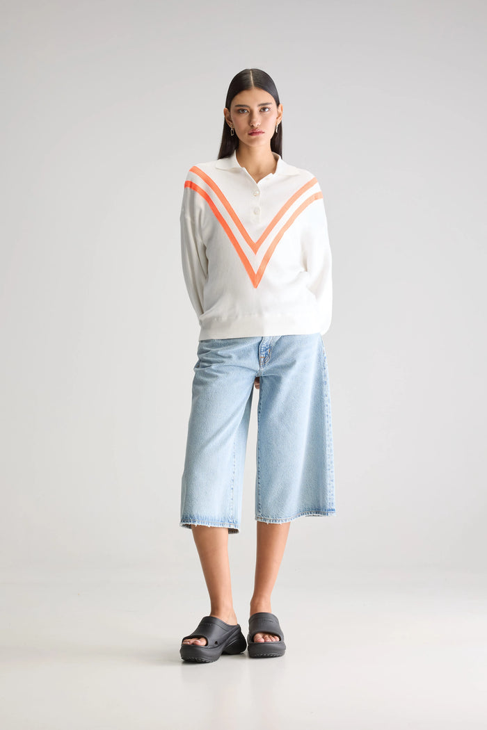 Bellerose Pull Oversize Blanc À Col Polo Pour Femmes