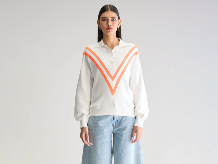 Bellerose Pull Oversize Blanc À Col Polo Pour Femmes