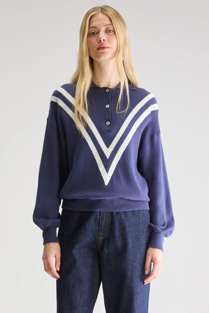 Bellerose Pull Oversize Bleu À Col Polo Pour Femmes