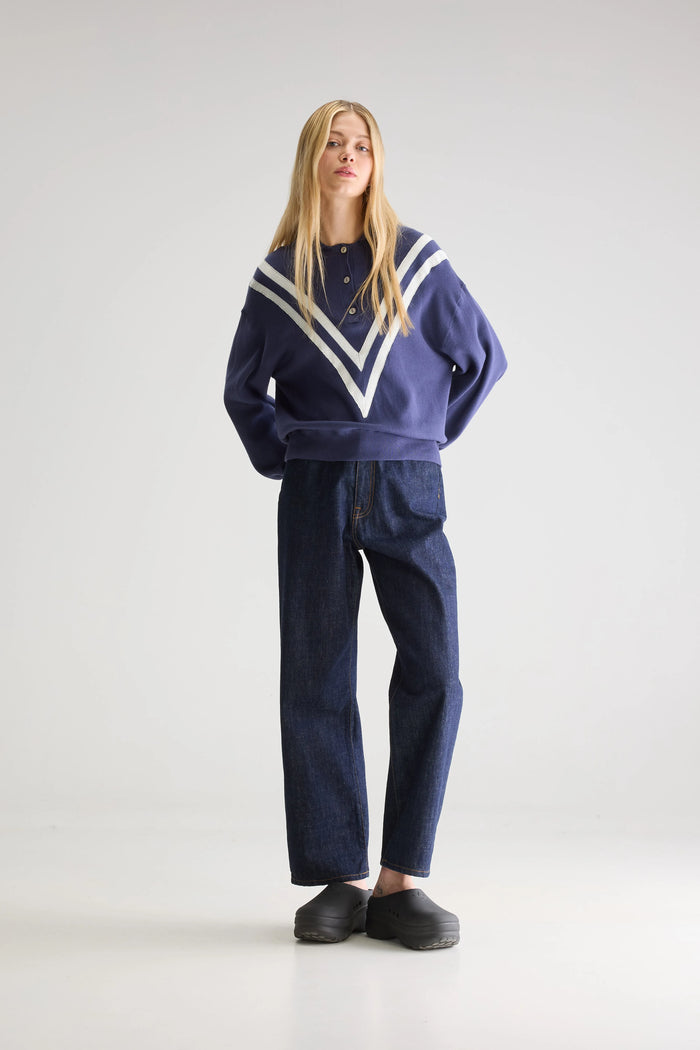 Bellerose Pull Oversize Bleu À Col Polo Pour Femmes
