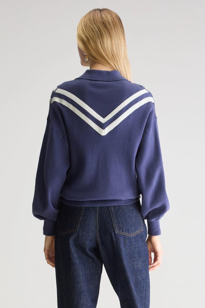 Bellerose Pull Oversize Bleu À Col Polo Pour Femmes
