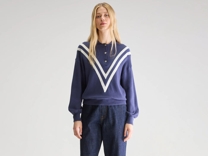 Bellerose Pull Oversize Bleu À Col Polo Pour Femmes