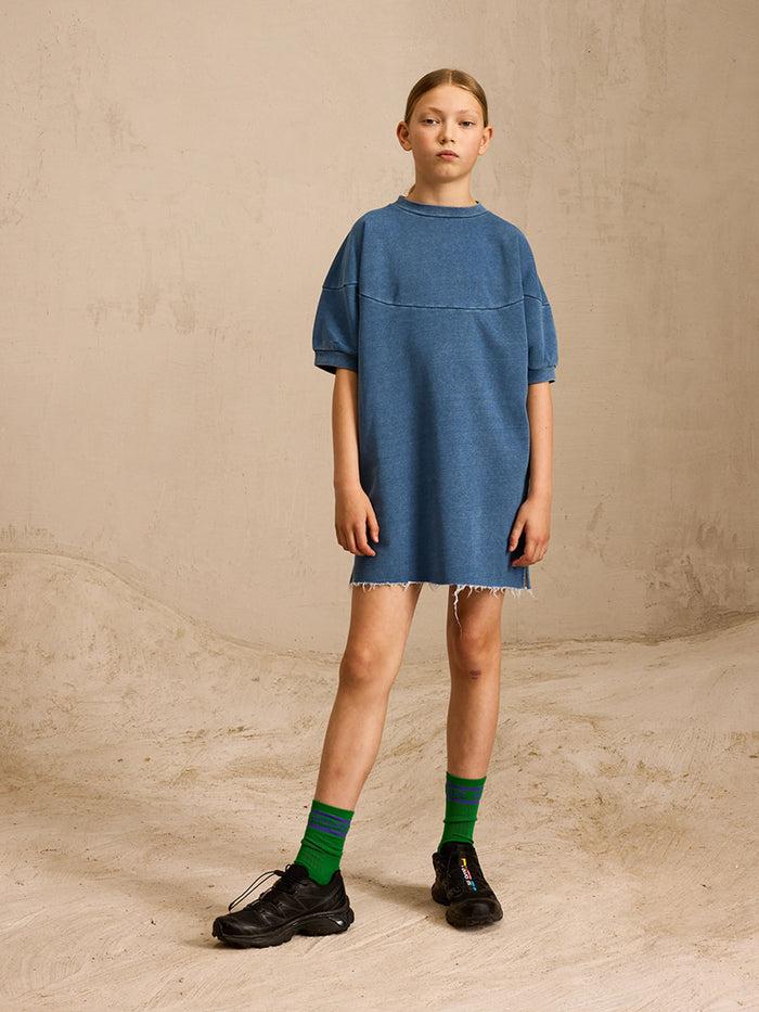 Bellerose Robe Sweatshirt Oversize Bleue Pour Filles
