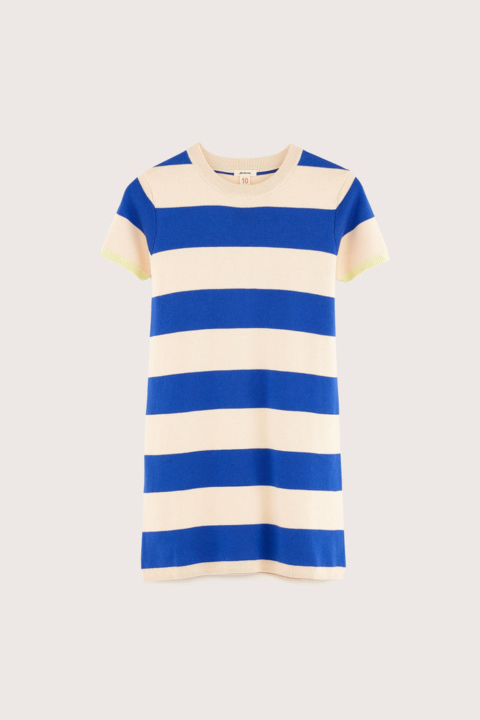 Bellerose Robe Tricot Rayée Bleue Et écrue Pour Filles